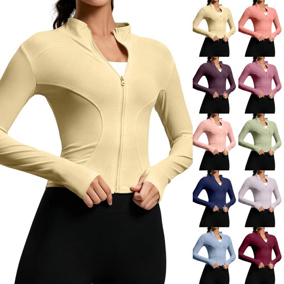 Dwellite Women's Cropped Lightweight Stretchy Running Track Jackets Zip Up Long Sleeve Quick Dry Athletic Yoga Tops with Thumb Holes 2026 Blue 3XL