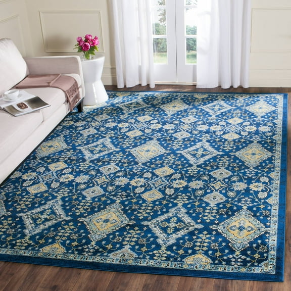 SAFAVIEH Evoke Stamen Bordered Area Rug, Royal/Ivory, 9' x 12'