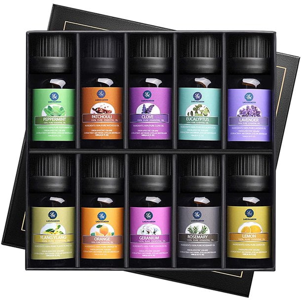 LagunaMoon Aroma Diffuser with Essential Oils Gift 10 Set for Diffuser, Humidifier, Massage, Aromatherapy, Skin & Hair Care 10 Set
