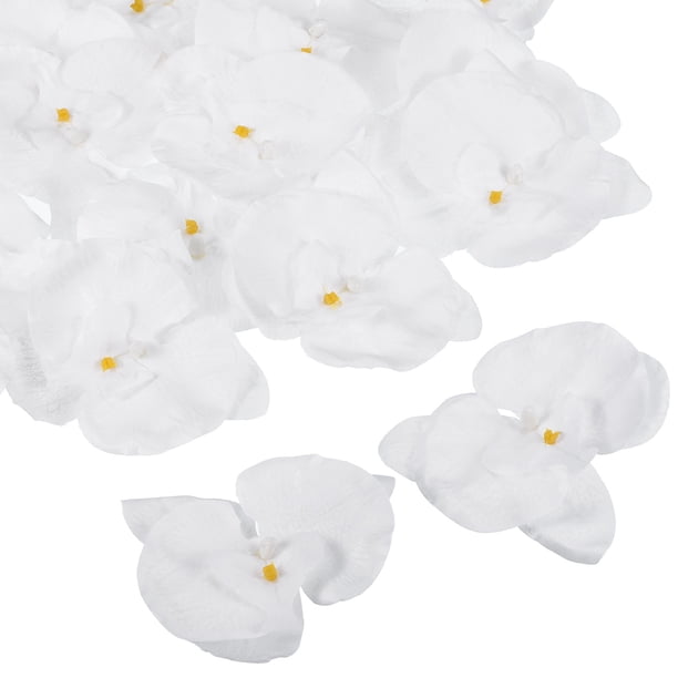 Cabezas de flores de orquídea Phalaenopsis de seda artificial de 3.9" Uxcell para decoración de bodas DIY, paquete de 20, blanco puro