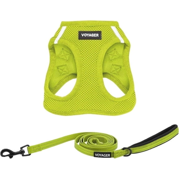 Voyager Step-In Air All Weather Mesh Harness & Reflective Dog Leash Combo w/ Neoprene Handle 5ft , For Small to Large Breed Dogs Cute & Heavy Duty, Best Pet Supplies- Lime Green Lime Green Trim, S