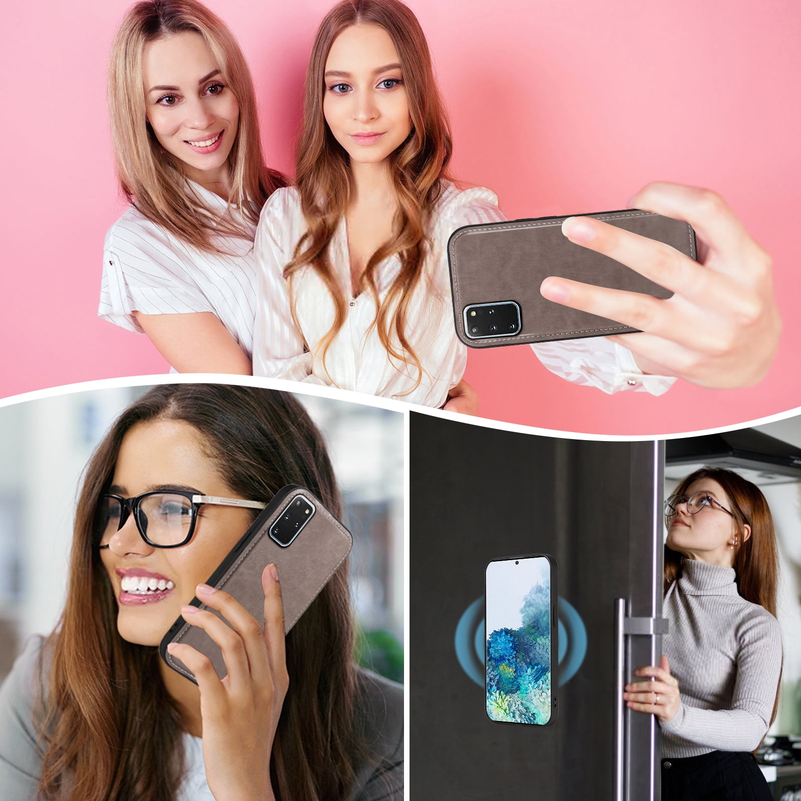 Asuwish Detachable Magnetic Zipper Wallet Phone Case with Flower Pattern and Screen Protector for Samsung Galaxy S20 Plus, Gray