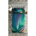 thumbnail image 3 of Ambesonne Nature Quilted Bedspread Set 2 Pcs, Aurora Borealis, Twin Size, Jade Green, 3 of 3