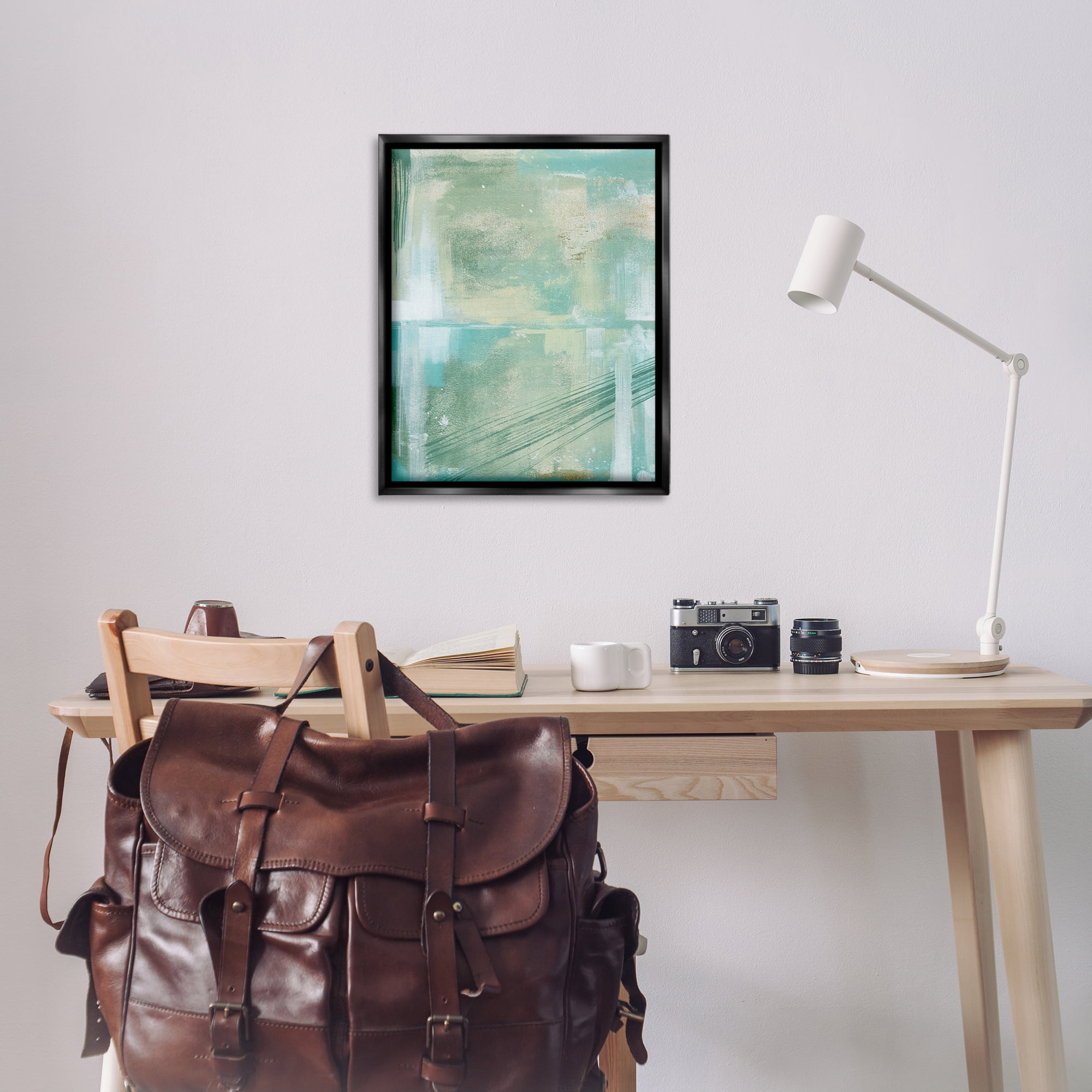Stupell Industries Green Industrial Abstraction Abstract Painting Black Floater Framed Canvas Art Print Wall Art, 25 x 31