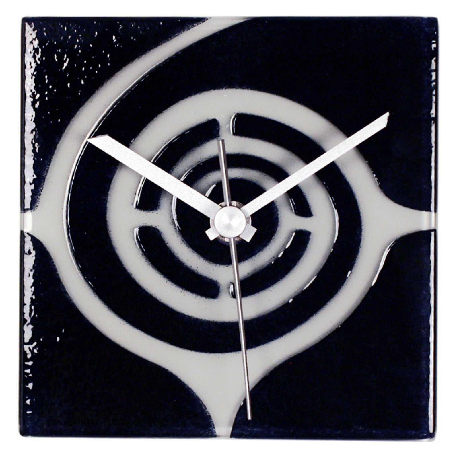 River City Clocks Square Blue Glass Wall Clock with White Swirl Design