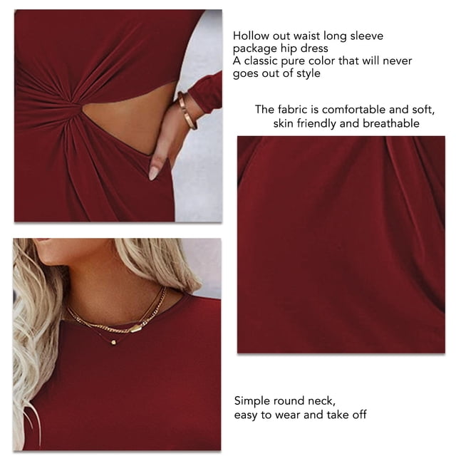 Vestido de cuello redondo, vestido de cadera, vestido de manga larga, vestido de moda para mujer, compacto y ligero