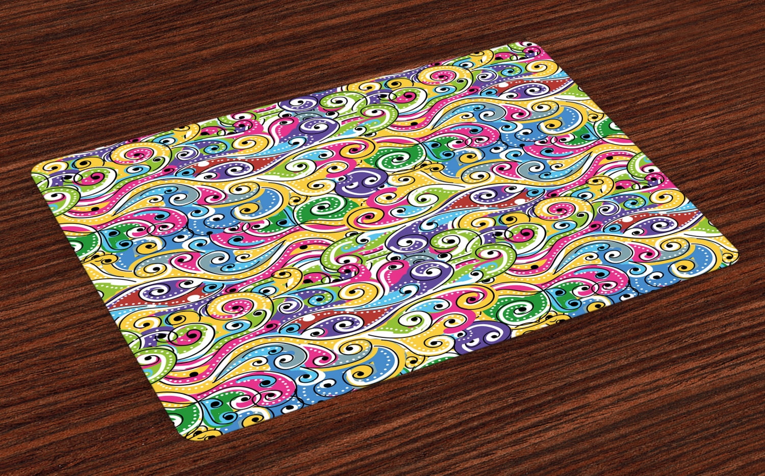 Wave Placemats Set of 4 Funky Colored Curves with Spiraling Ends Doodle