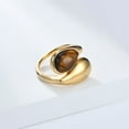 thumbnail image 3 of HIJONES Women's Stainless Steel Trendy Pearl Simulated Tiger's Eye Gemstone Engagement Ring Bean Sprout Wrap Band Cocktail Jewelry Brown Size 9, 3 of 6