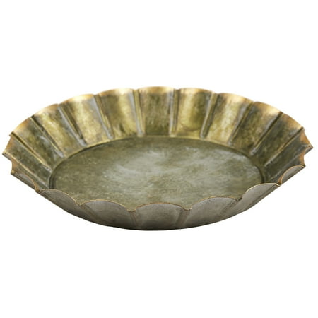 

Unique Floral Rim Handcrafted Vintage Antique Metal Tray Ribboned Round Iron Tray Rustic Retro Tray for Home Church Wedding-L