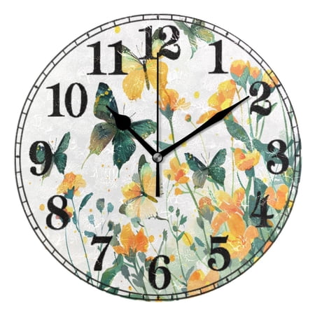 Butterfly Lily Flower Silent Wall Clock 10 Non-Ticking Battery Clock