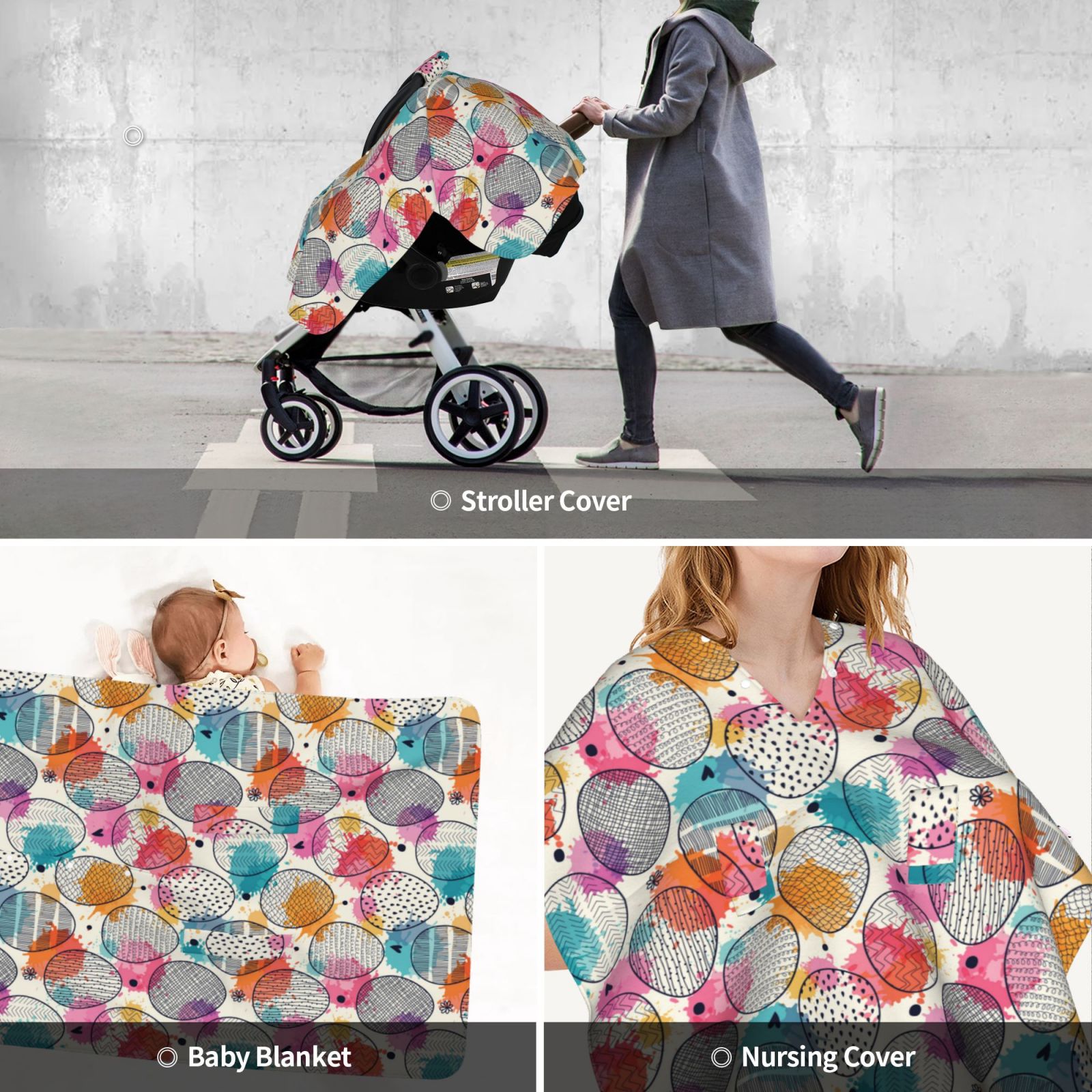 Car Seat Cover Baby - Easter Egg A Breathable Infant Car Seat Cover for Baby Carseat, Lightweight Comfort Baby Essentials Must Haves Newborn Stuff for Girl Boy
