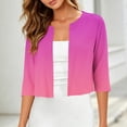 thumbnail image 2 of Women's Cropped Jackets 3/4 Sleeve Crew Neck Open Front Cardigan Summer Lightweight Trendy Casual Outwear (S, Hot Pink), 2 of 7