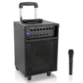 thumbnail image 1 of Sistema PA inalámbrico portátil Pyle, 400 W, compatible con Bluetooth, batería recargable, funciona con batería exterior, altavoz estéreo con asa, ruedas 1/4 a AUX, cable RCA (PWMA230BT), 1 of 7