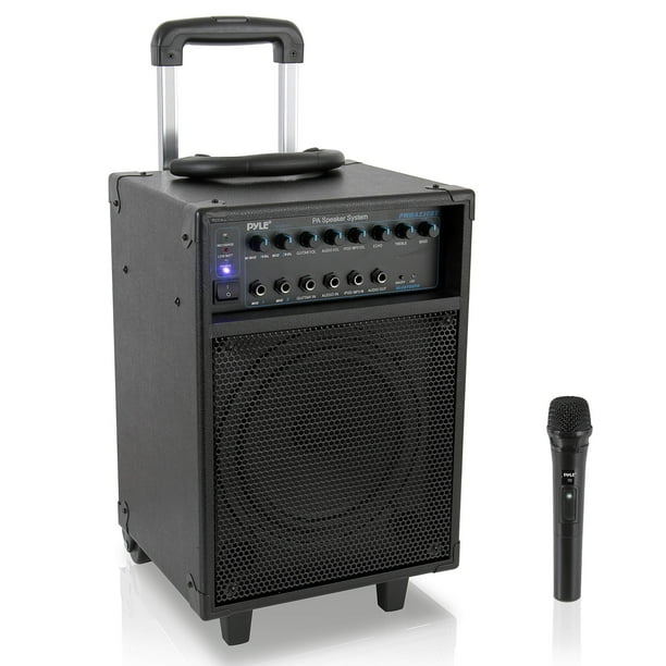 Sistema PA inalámbrico portátil Pyle, 400 W, compatible con Bluetooth, batería recargable, funciona con batería exterior, altavoz estéreo con asa, ruedas 1/4 a AUX, cable RCA (PWMA230BT)