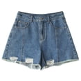 thumbnail image 3 of new women's shorts with slits, irregular brushed denim trousers, suitable for girls, new summer women's trousers-Blue-M, 3 of 4