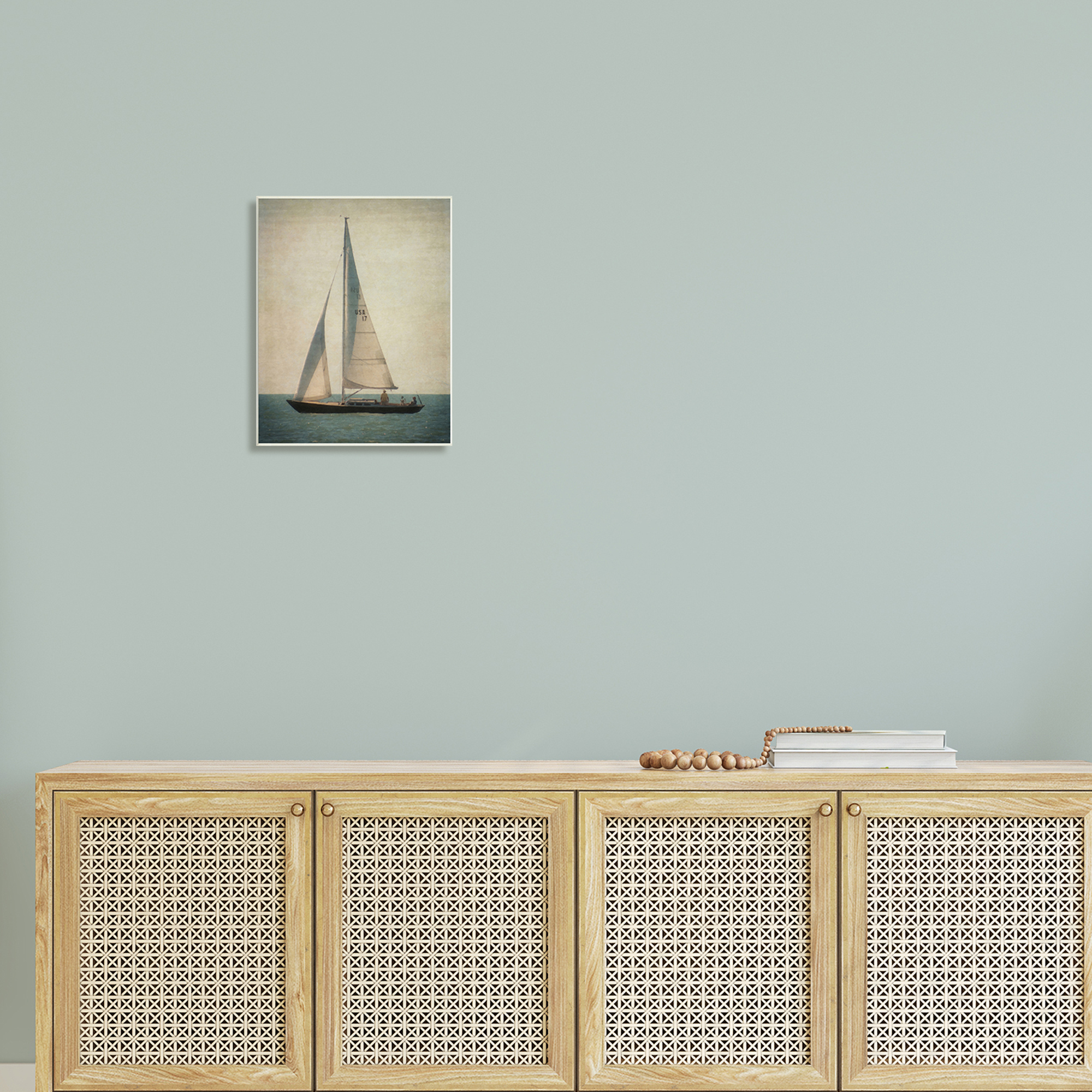 Stupell Industries Lone Sailboat People Relaxing Quiet Ocean Landscape Painting Unframed Art Print Wall Art, Design by Graffitee Studios