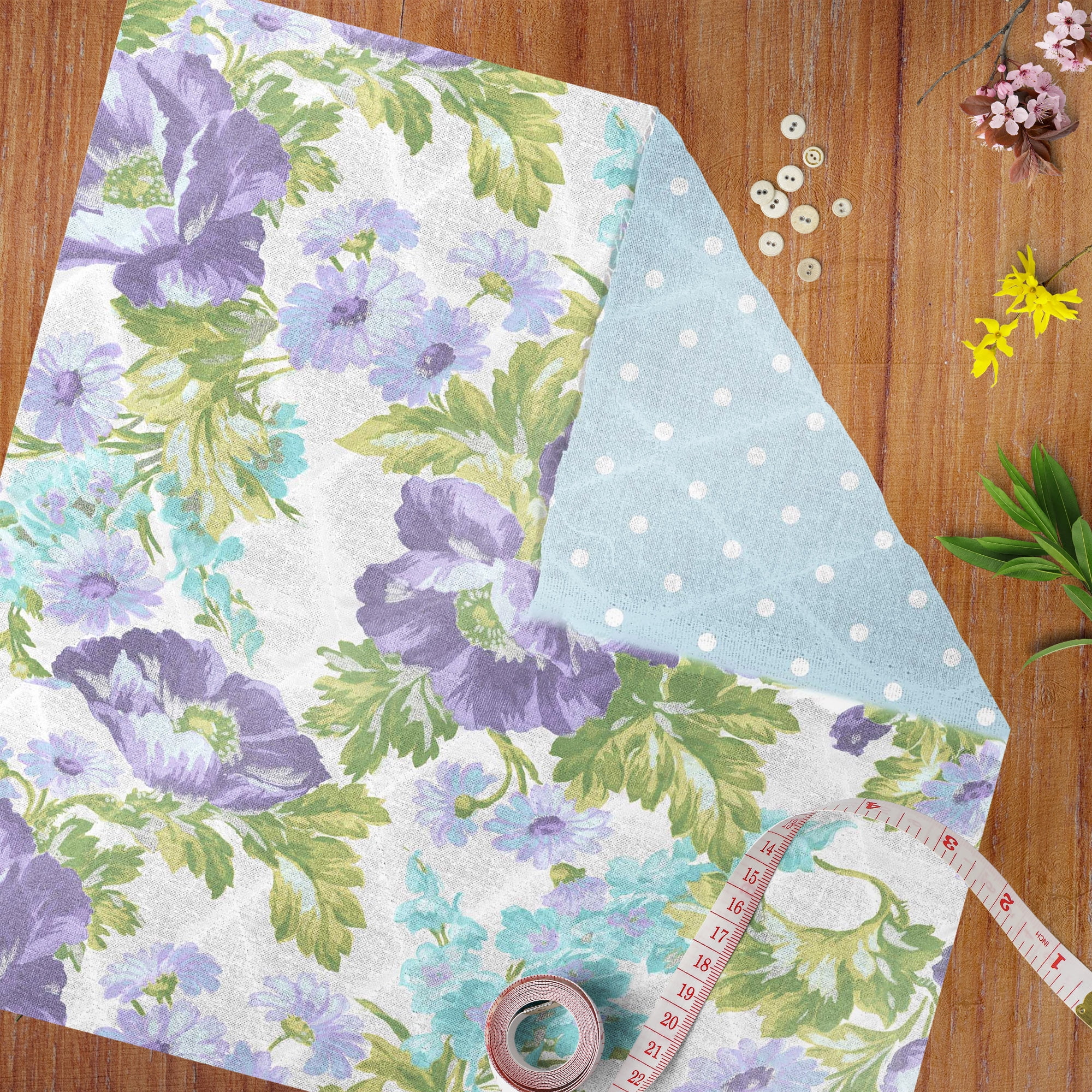 David Textiles 42" Cotton Double-Faced Quilt Springtime Floral By the Yard, Purple