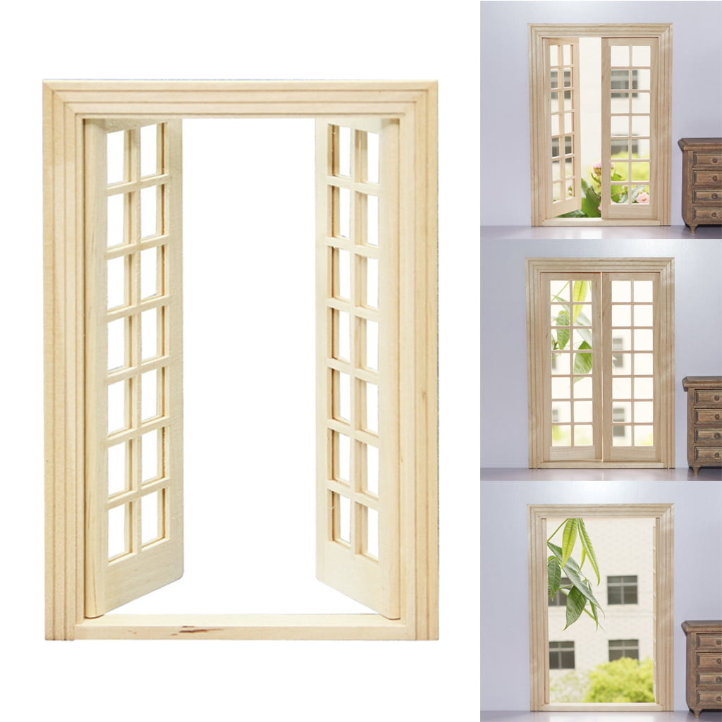 1:12 Dollhouse Miniature Exterior Wooden Double Door 28 Panels Wooden Color 