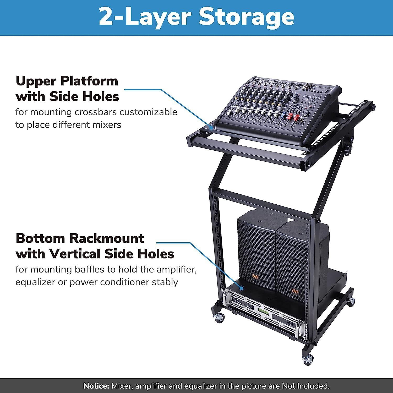 12U Rack Mount Mixer Case Stand Studio Equipment Cart Stage Amp DJ Rolling