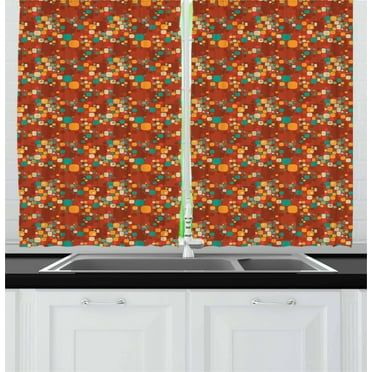 Ambesonne Vintage Kitchen Curtains, Colorful Abstract Motif, 55"x39", Multicolor