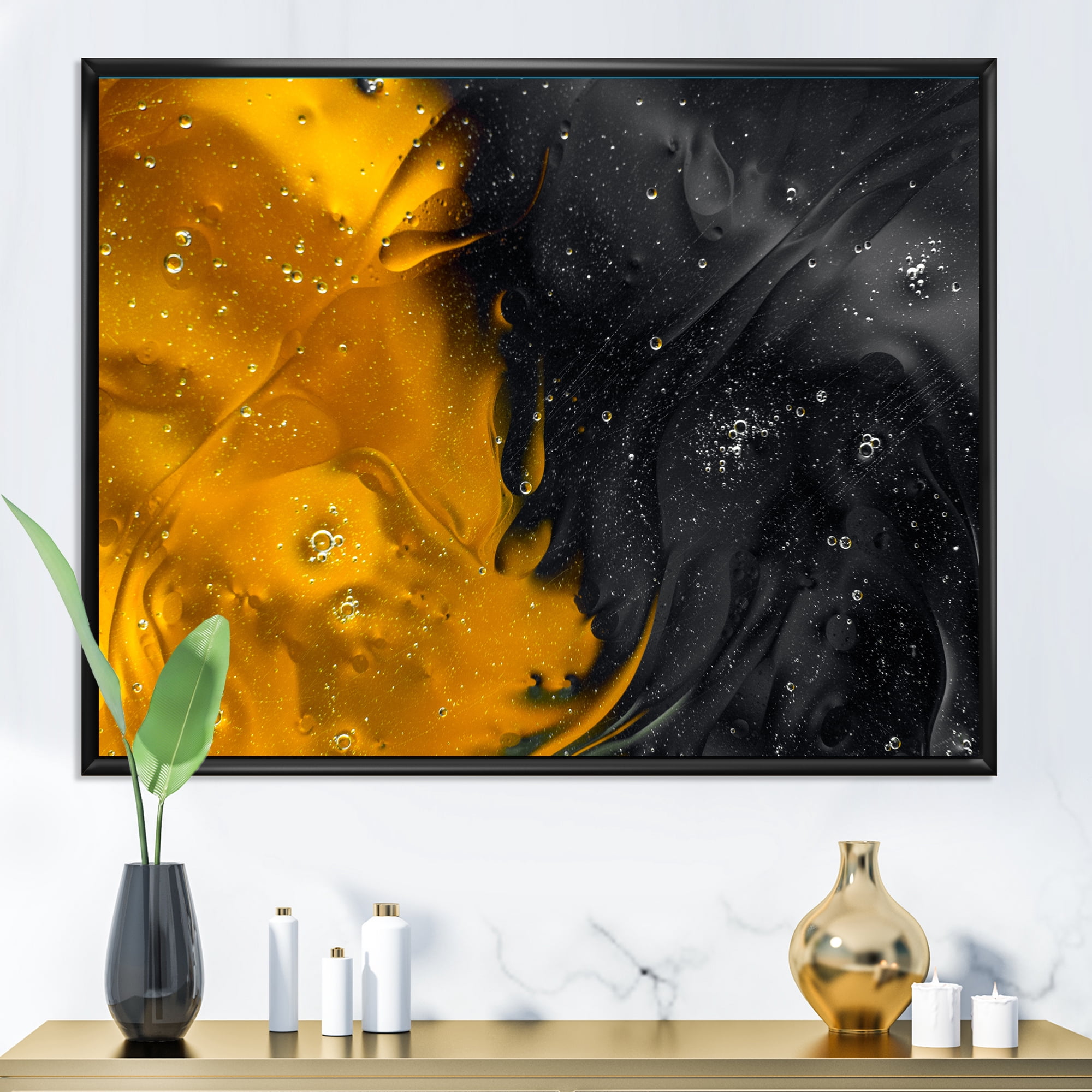 Designart 'Marriage of Black and Yellow' Modern Framed Canvas Wall Art Print