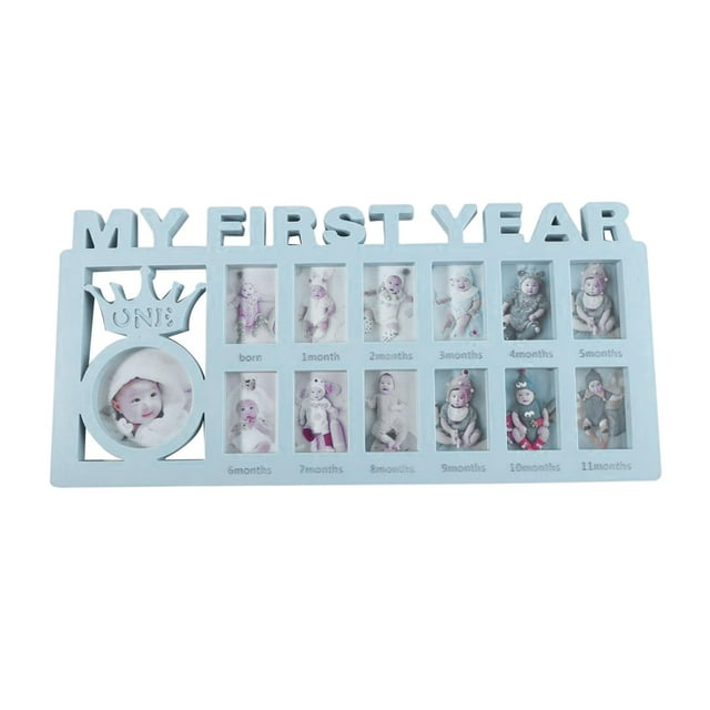 My First Year Photo Moments Baby Keepsake Picture Frame, Baby's First Year Photo Frame, Mother's Day Accessory, Baby Milestone Nursery Decor Blue