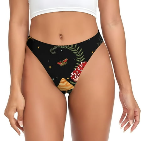 Thongs for Women - Moonlight Butterfly Mushroom No Show Seamless Womens Thongs Underwear  Stretch G String Thongs for Women  Ladies Breathable Thong Bikini Panties Briefs