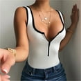 thumbnail image 5 of Rigardu one piece swimsuit women Women's Swimsuit Zipper Front Bathing Suits Square Round Neck Swimwear Low Back Monokini swim suits for women White + L, 5 of 5
