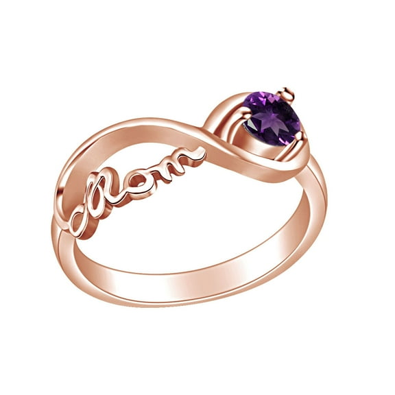 AFFY Mother's Day Jewelry Round Shpe Simulated Amethyst Mom Infinity Ring 14k Rose Gold Over Sterling Silver