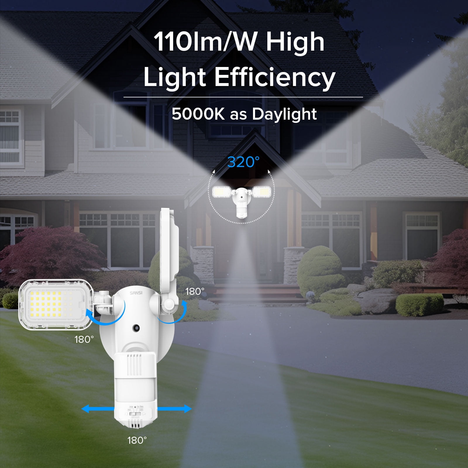SANSI LED Outdoor Security Floodlight, Motion Sensor, 10000 Lumens, 5000K, IP65 Waterproof, Dusk to Dawn Lighting