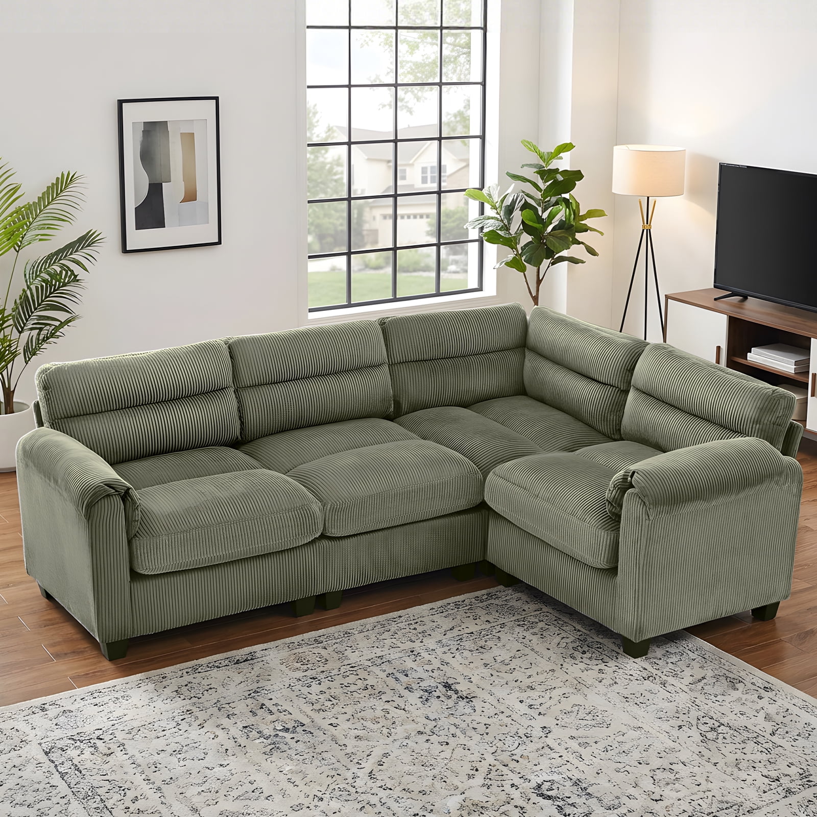 Bonzy Home Modular Sectional Sofa, L‑Shaped Couch, Ultra‑Comfort Seating – Configurable for Living Room & Family Room; Green