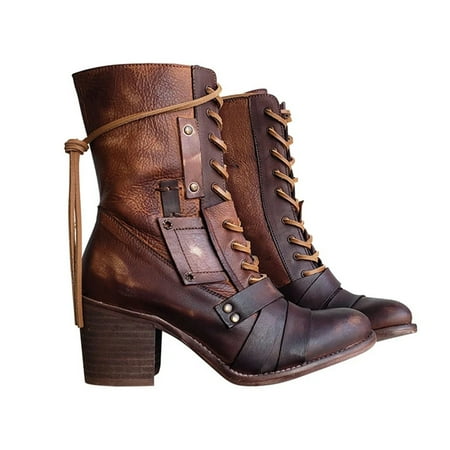 

Women\ s Retro Comfy Chunky-heel Lace-up Boots
