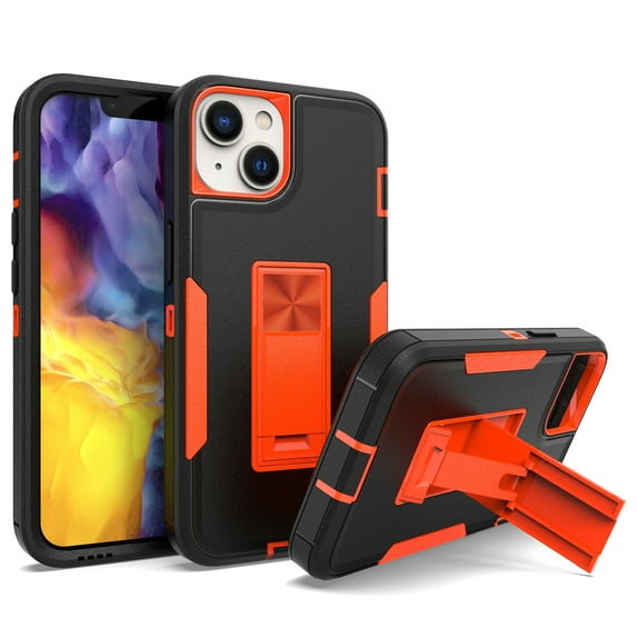 TECH CIRCLE For Apple iPhone 14 6.1 inch 2022 Case,Hybrid Hard PC and Soft TPU Four Corner Guard Built In Slide Kickstand Magnetic Shockproof Rugged Bumper Slim Cover.For iPhone 14,Orange