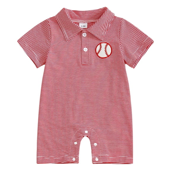 Xudanell Summer Baby Boy Clothes Short Sleeve Romper Embroidery Baseball Onesie One Piece Outfit (Red, 3-6 Months)