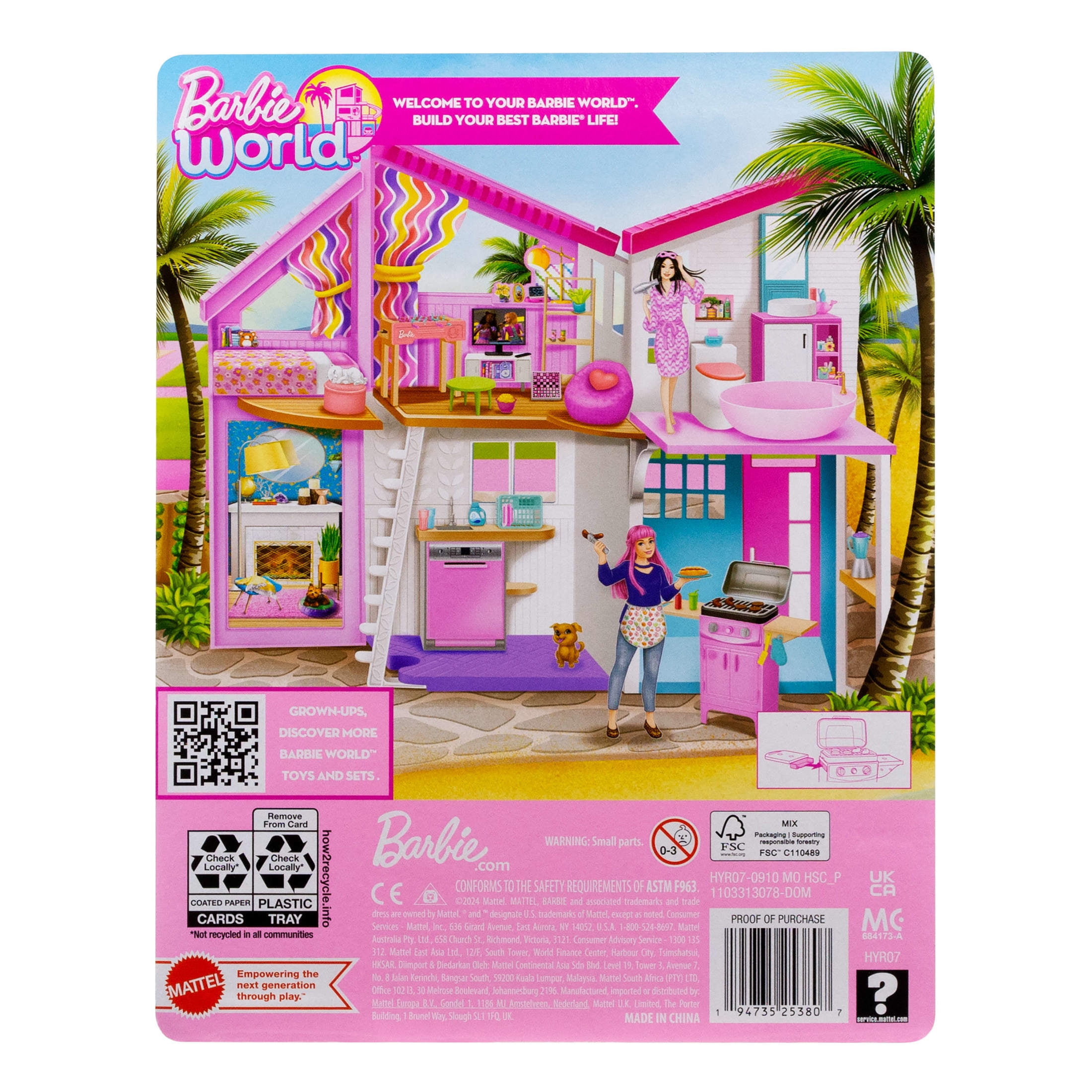 Barbie World Toy BBQ Grill Playset with 7 Dollhouse Accessories Including Grill with Working Lid & Food [Walmart Exclusive]