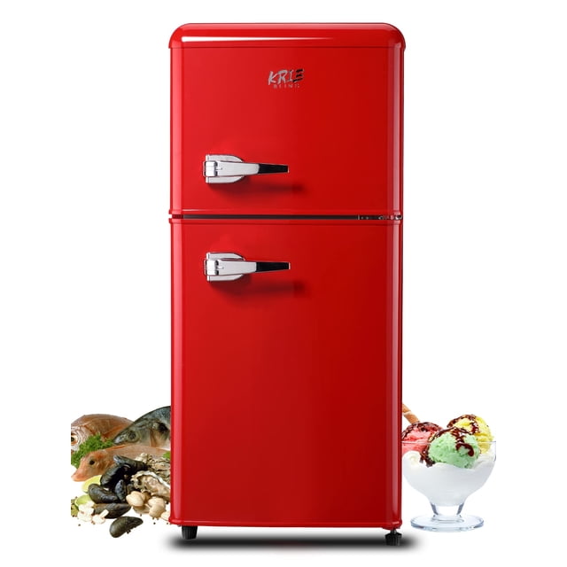 Refrigerador KRIB BLING de 3.5 pies cúbicos con congelador superior de 2 puertas, rojo