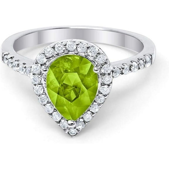 beryl_creation 2.00 Ct Pear Cut Green Peridot Wedding Engagement Halo Ring 925 Sterling Silver 14K White Gold Plated For Women's -5.5