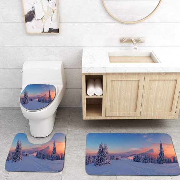 GOHAO Landscape 3 Piece Bathroom Rugs Set Bath Rug Contour Mat and Toilet Lid Cover