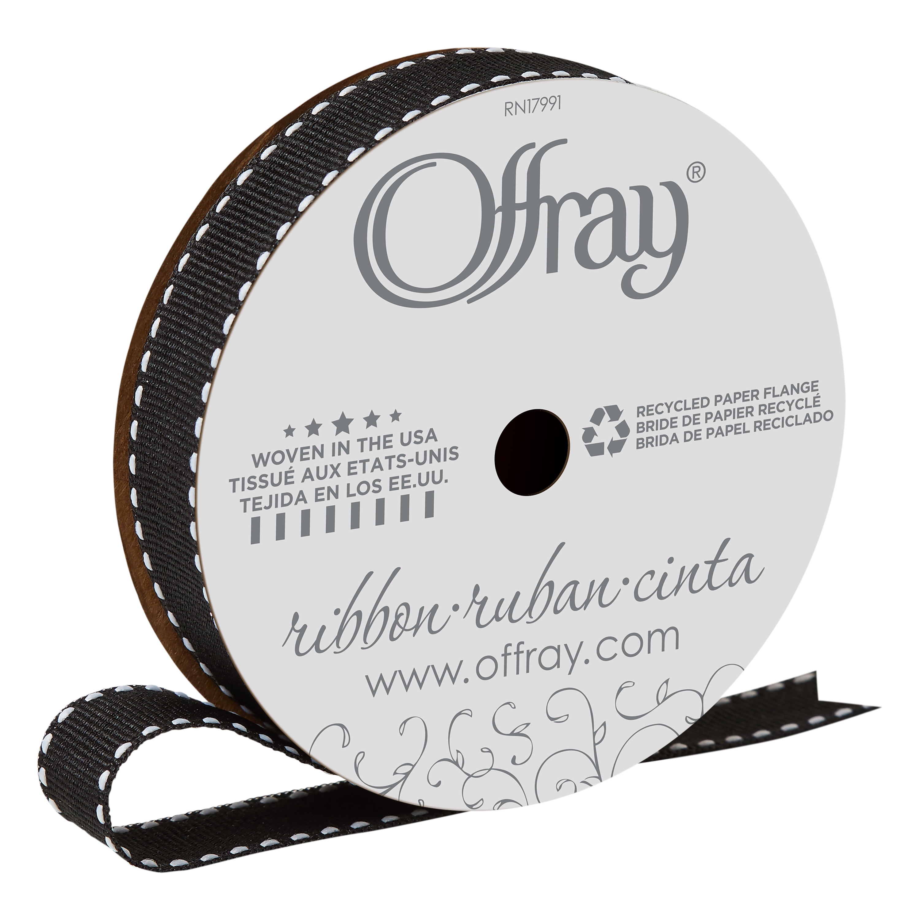 Offray Ribbon, Black White 7/8 inch Volleyball Satin Ribbon, 9