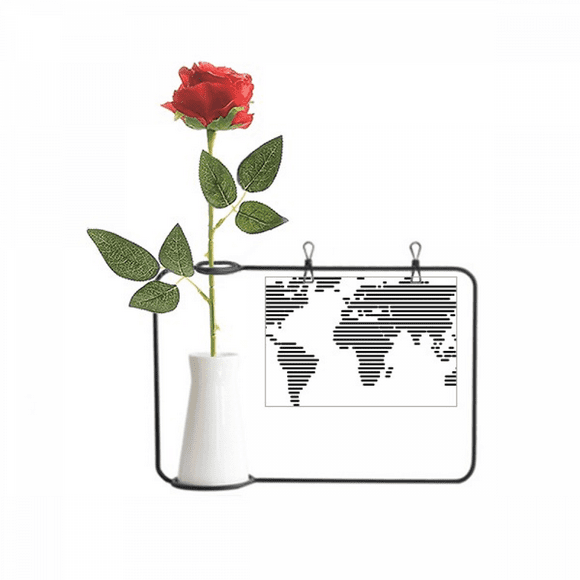 Simple Black Line World Map Pattern Artificial Rose Flower Hanging Vases Decoration Bottle