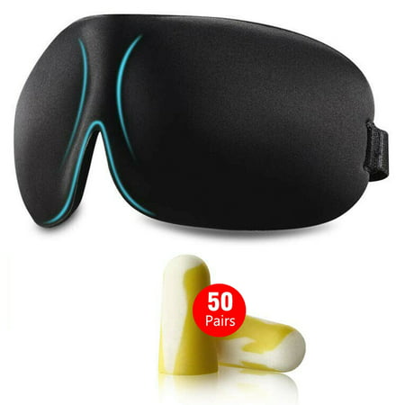 3D Sleep Mask Eye Cover and Foam Earplugs 50 Pair Set - 32dB Highest NRR, Comfortable Ear Plugs for Sleeping, Snoring, Work, Travel & Loud