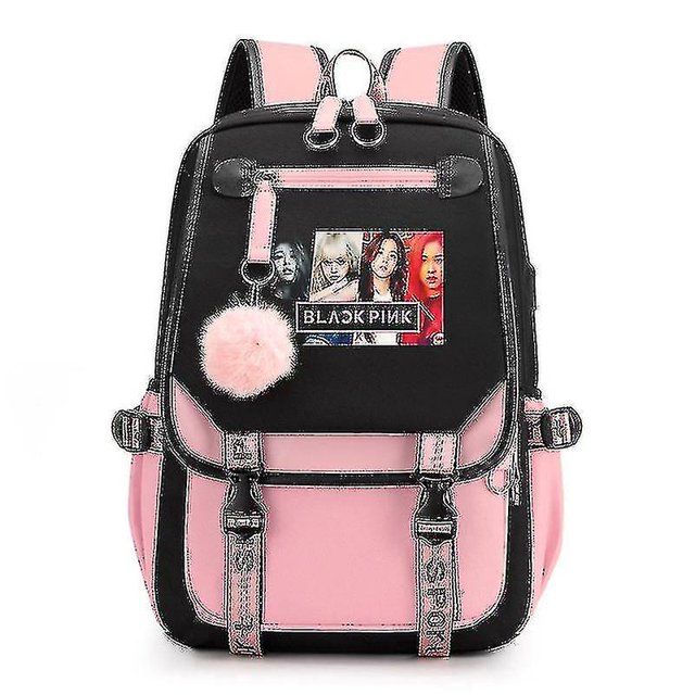 Mochila escolar con carga USB 2022 y puerto para auriculares - Mochila para portátil Blackpink