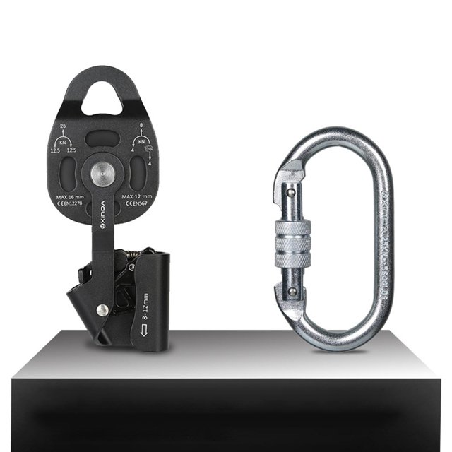 Polea de transporte de 25KN, bloque de polea Prusik de elevación, aparejos de servicio pesado para 8mm-12mm Negro Cola Elevación de la polea Prusik