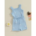 thumbnail image 3 of Arvbitana Baby Girls Shorts Sets Flower Embroidereds Camisoles Sleeveless Tank Tops Casual Drawstring Elastic Waist Shorts 3M 6M 12M 18M Infant Cute 2Pcs Knit Outfits, 3 of 8