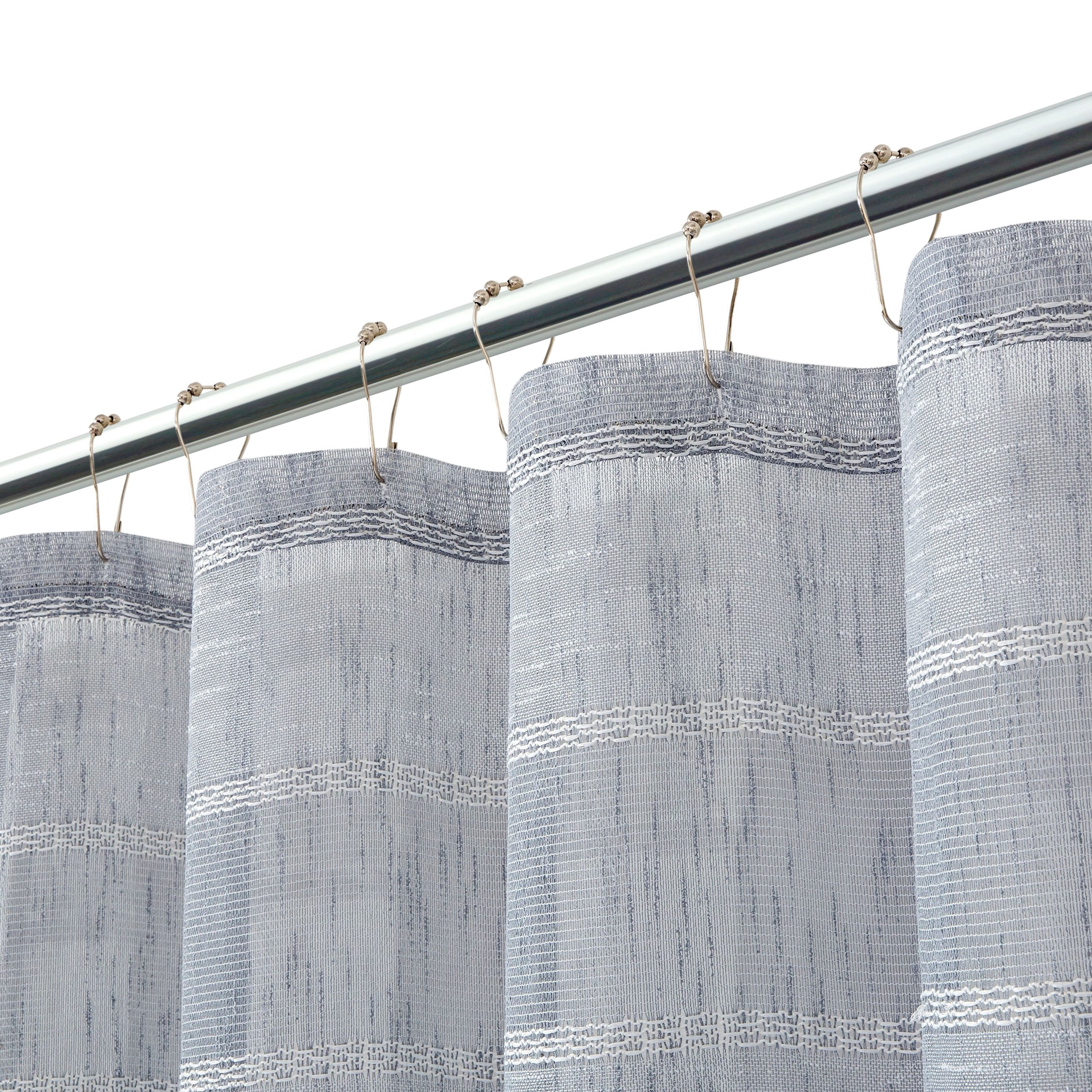 Dainty Home Megan Striped Fabric Polyester Shower Curtain, 70 inch x 72 inch, Silver