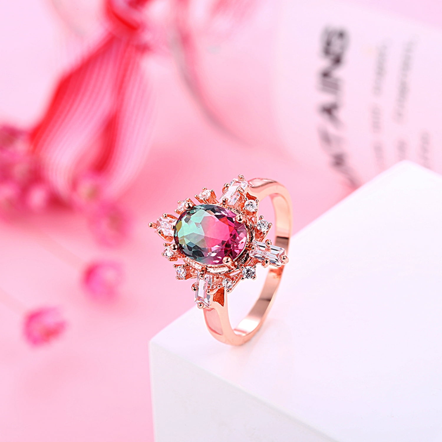 Peermont Round Cut Watermelon Tourmaline Ring with Rose Gold