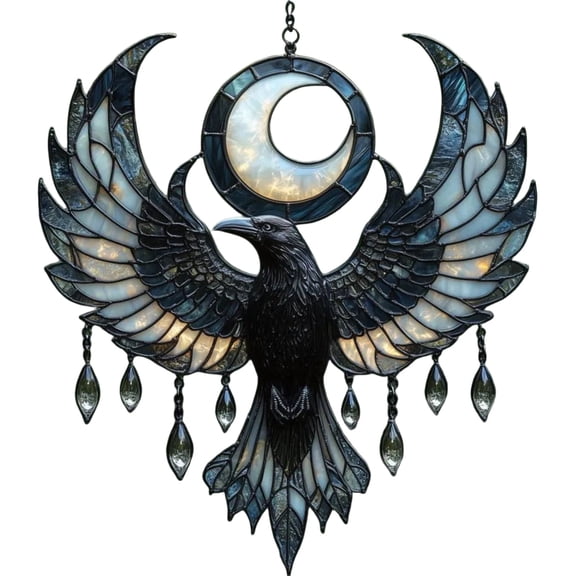 2D Acrylic Gothic Moon Hanging Decor Mystical Crow With Moon & Beads Indoor Outdoor Window Wall Art For Gothic & Bird Enthusiasts, Art Garden Decor Unique Gift for Mom Grandma Women