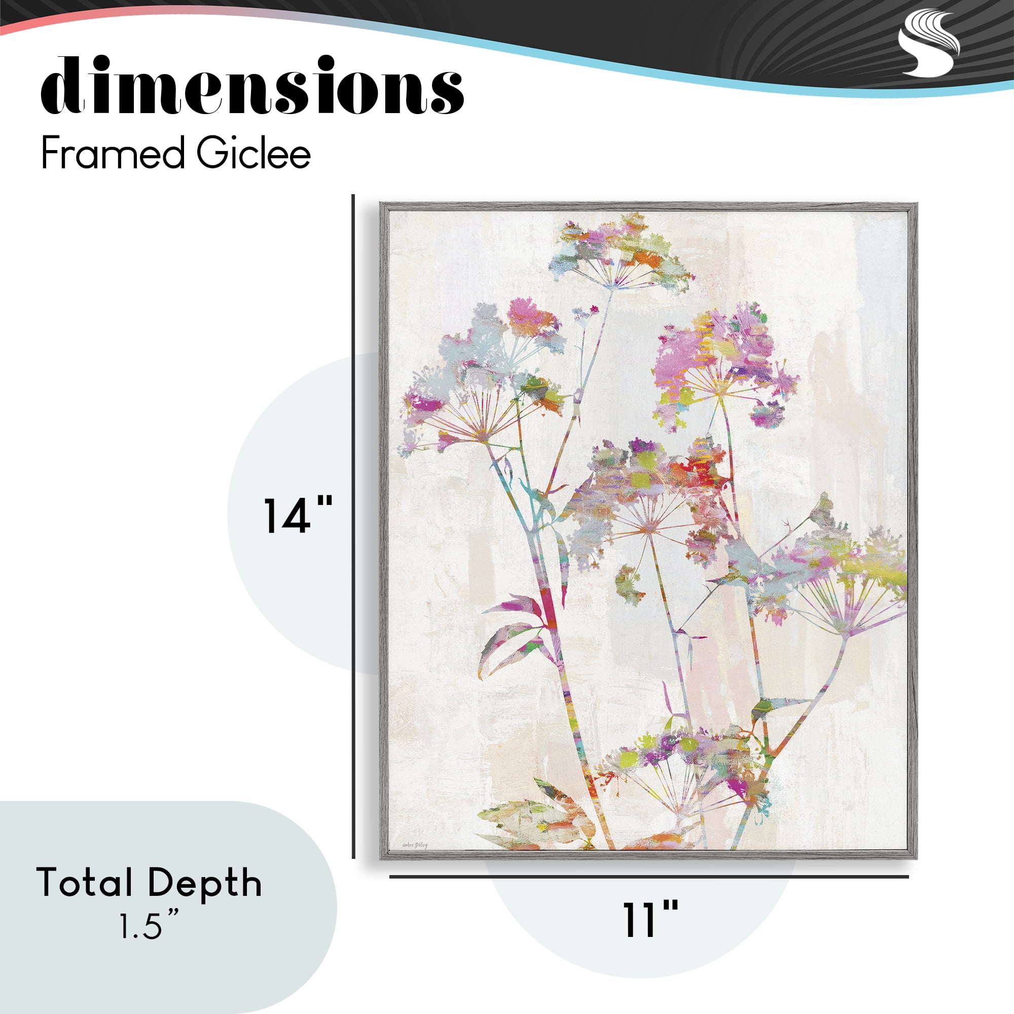 Kaleidoscopic Delicate Herbs Gray Framed Giclee Art, design by Amber Sterling
