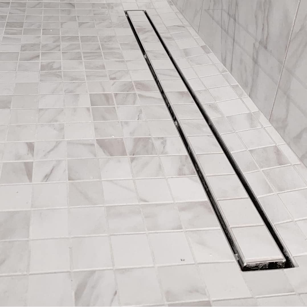 Novalinea 32" Linear Shower Drain with Tile Insert Grate, Includes Hair Strainer and Leveling