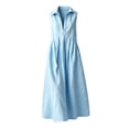 thumbnail image 4 of ClodeEU Women's Collar Sleeveless Button Linen Midi Shirt Dress,Casual Loose A Line Dress with Pockets Light Blue,Women's Plus L, 4 of 6
